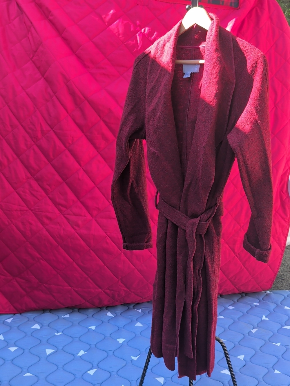 100% WOOL Women's Burgundy Shawl Collar Wrap Coat